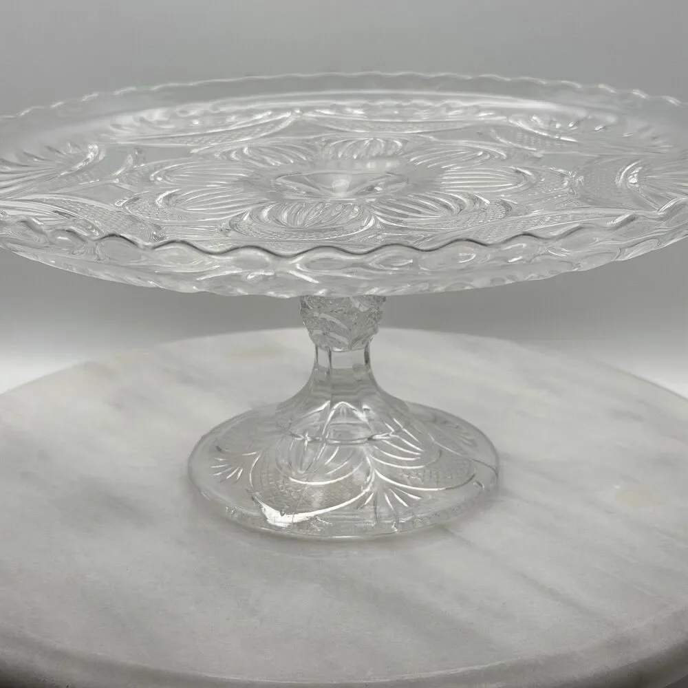EAPG Bryce Higbee New Crescent Clear Glass Cake Stand Vintage in Great Condition